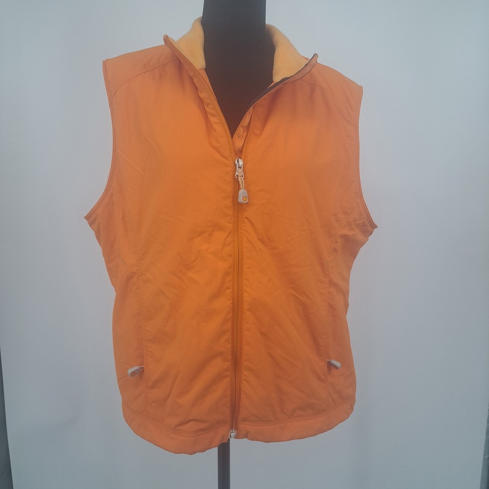 LL Bean Womens XL Orange Fleece Lined Nylon Full Zip Vest OBDR7 Gorpcore Outdoor
